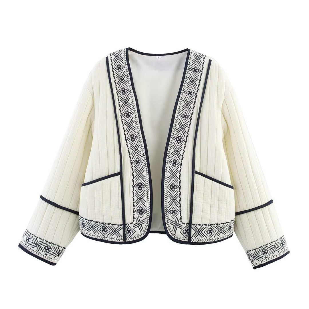 Damen elegante Quilted-Jacke mit filigraner Stickerei Drune