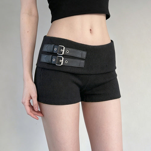 Damen elegante Shorts mit dekorativen Riemen und hohem Bund Drune