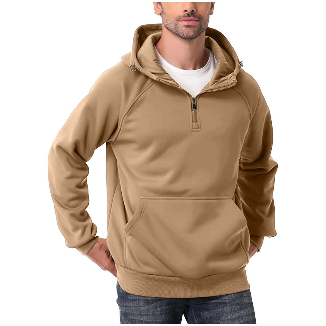 Herren Halbzip-Hoodie mit verstellbarer Kapuze, Kängurutasche und Raglanärmeln Drune