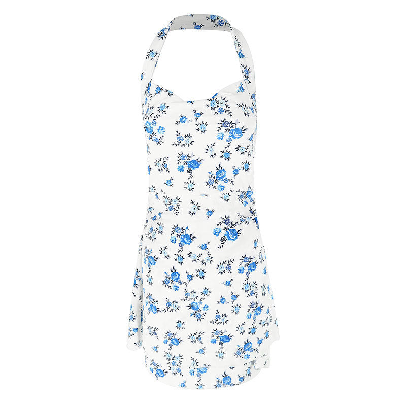 Damen romantisches Halterkleid mit floralen Mustern Drune