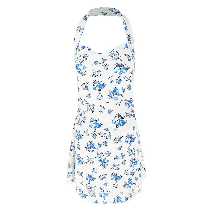 Damen romantisches Halterkleid mit floralen Mustern Drune