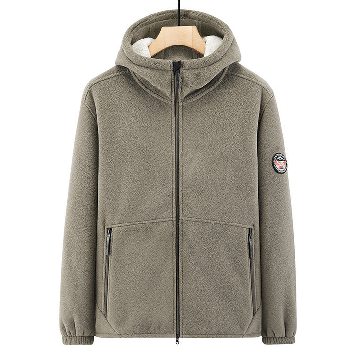 Herren Fleece-Kapuzenjacke mit Teddyfutter, Zwei-Wege-Reißverschluss und verdeckten Reißverschlusstaschen Drune