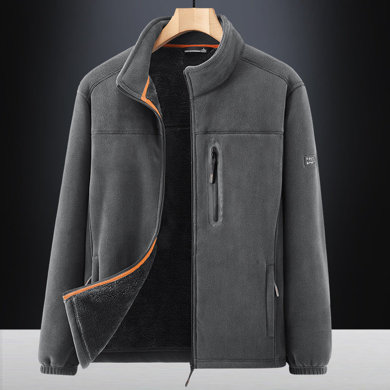 Herren Microfleece-Outdoorjacke mit wasserdichter Brusttasche, Stehkragen und Teddyfleece-Innenfutter Drune