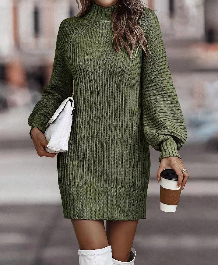 Damen Strickkleid mit weitem Rollkragen und puffärmeligen Details Drune