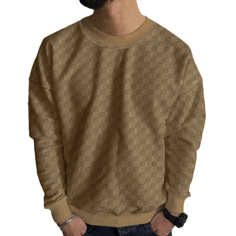 Herren Strukturiertes Baumwoll-Sweatshirt mit Karo-Prägung und Rundhalsausschnitt Drune