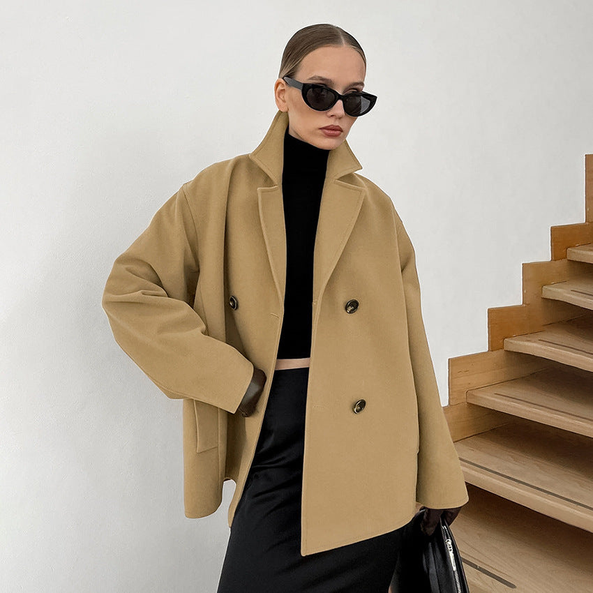 Damen Modischer Wool-Blend Blazer mit doppelter Knopfleiste Drune