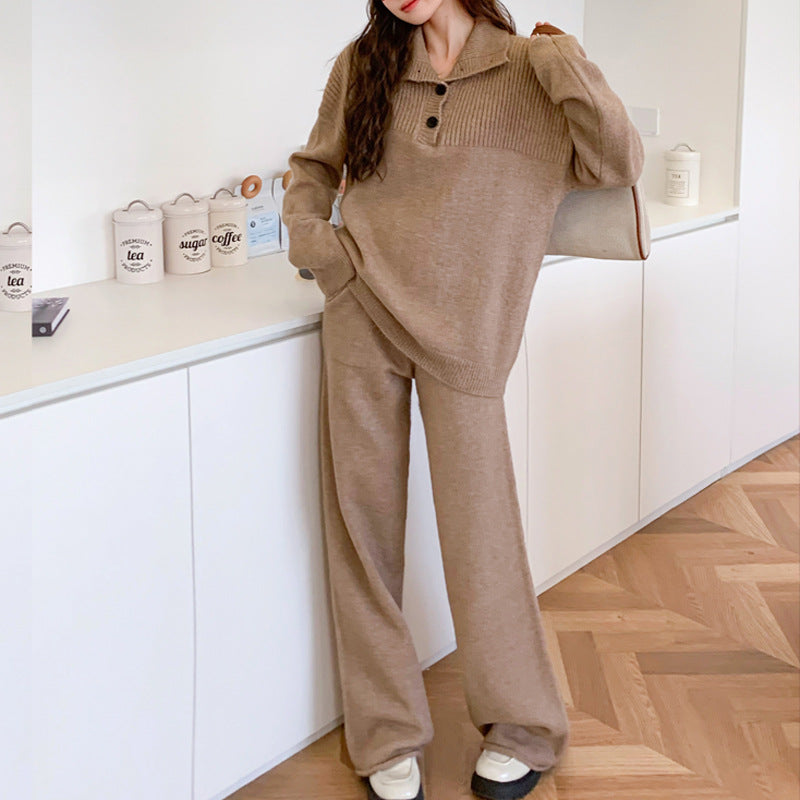 Damen gemütlicher Strickpullover mit hohem Kragen und Knopfdetails Drune