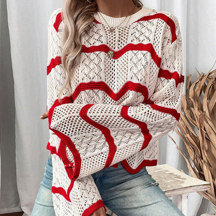 Damen Premium Strickpullover mit Wellenmuster und modischen Details Drune