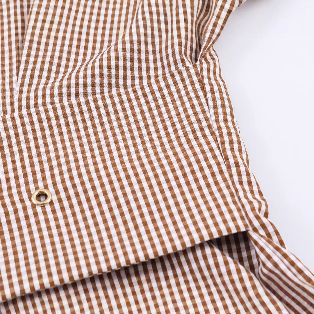 Damen Tailliertes Hemdblusenkleid mit Karo‑Gingham, breitem Taillengürtel und voluminösen Ärmeln Drune