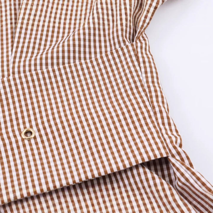 Damen Tailliertes Hemdblusenkleid mit Karo‑Gingham, breitem Taillengürtel und voluminösen Ärmeln Drune