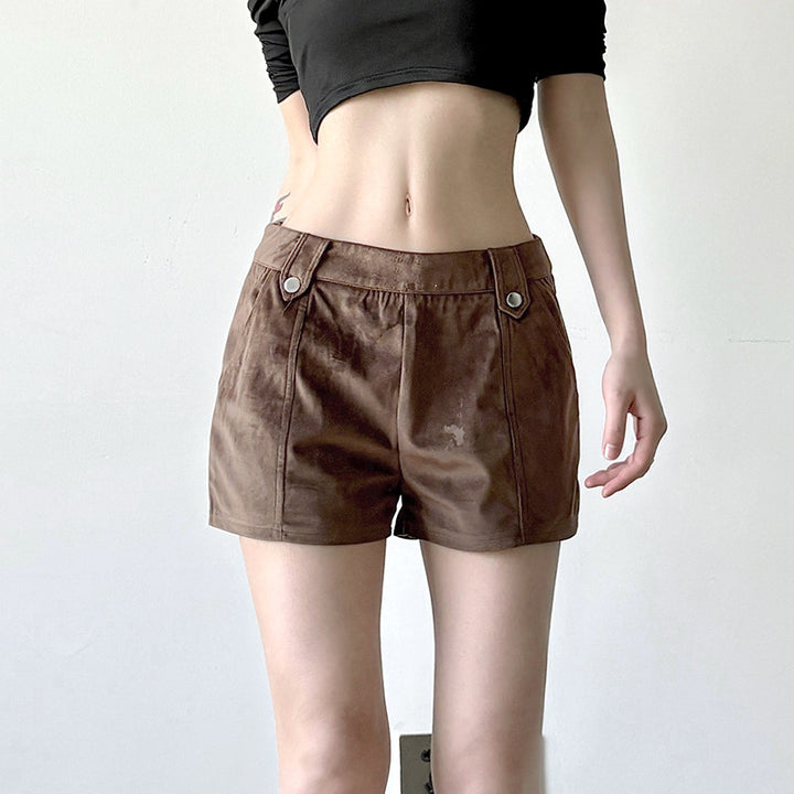 Damen modische Kunstleder Shorts mit eleganten Details Drune