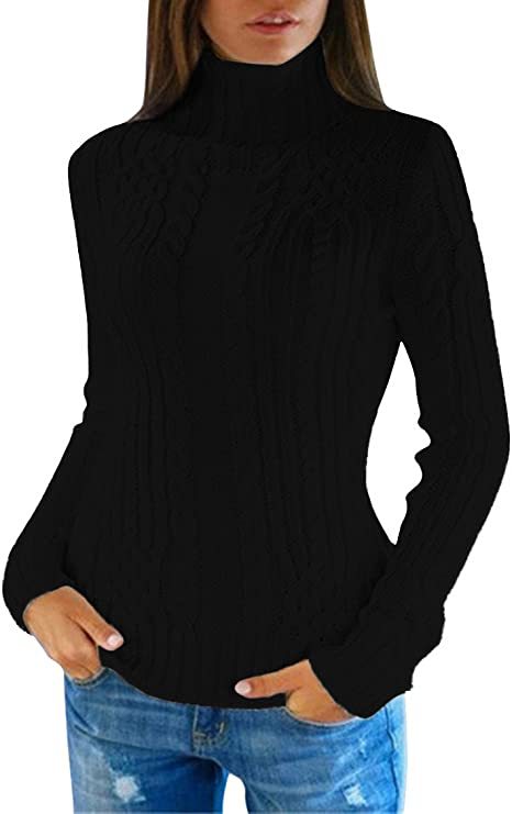 Damen Pullover mit hohem Kragen und Zopfmuster Drune