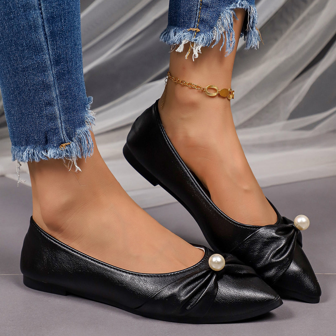 Damen Spitz zulaufende Ballerina-Slipper mit Perlen-Detail und gerafftem Vorderblatt Drune