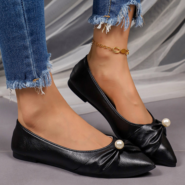 Damen Spitz zulaufende Ballerina-Slipper mit Perlen-Detail und gerafftem Vorderblatt Drune