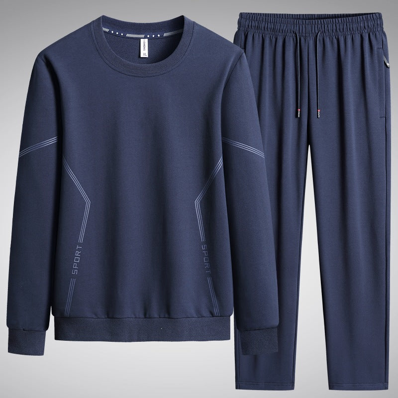 Herren Sportliches Freizeit-Jogginganzug-Set aus atmungsaktivem Funktionsfleece mit Rundhalsausschnitt & Kordelbund Drune