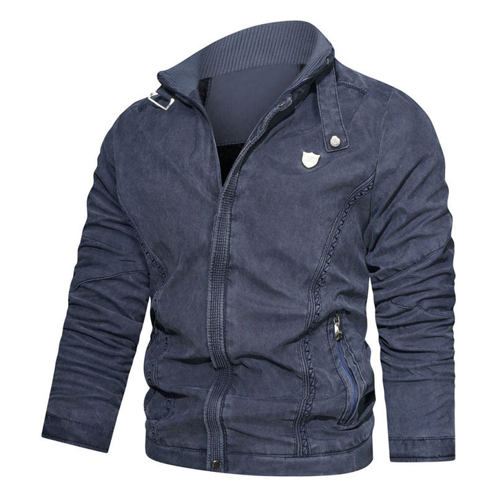 Herren lässige Canvas-Blousonjacke mit Stehkragen und Reißverschlusstaschen Drune