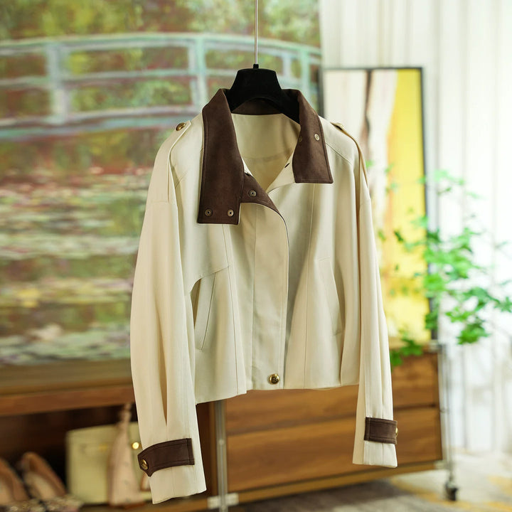 Damen Modische und elegante Kurzjacke mit samtigem Kragen Drune