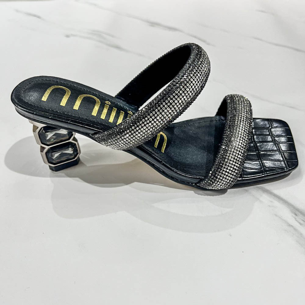 Damen Glamouröse Sandalen mit funkelnden Riemen und einzigartigem Blockabsatz Drune
