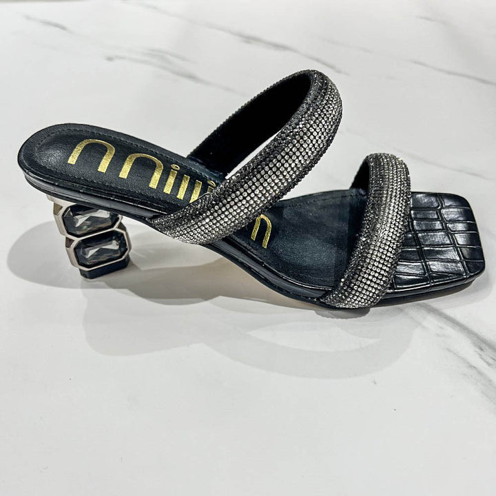 Damen Glamouröse Sandalen mit funkelnden Riemen und einzigartigem Blockabsatz Drune