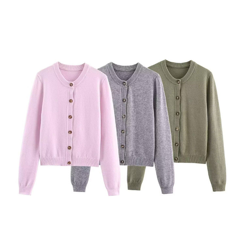 Damen Elegante Strickjacke mit Knopfverschluss und Rundhalsausschnitt Drune