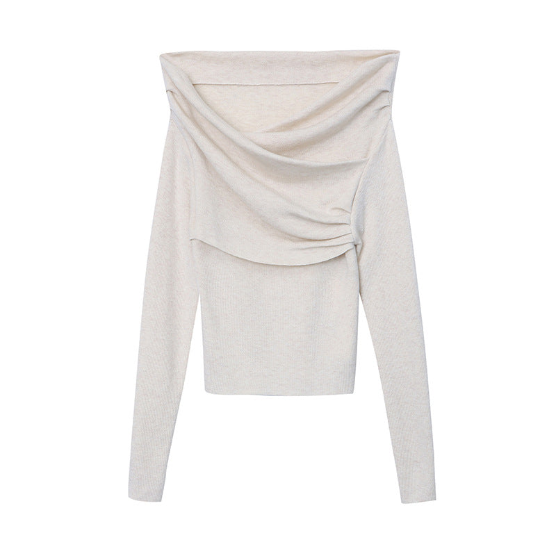 Damen Elegantes Oberteil mit asymmetrischem Kragen und gerafften Details Drune