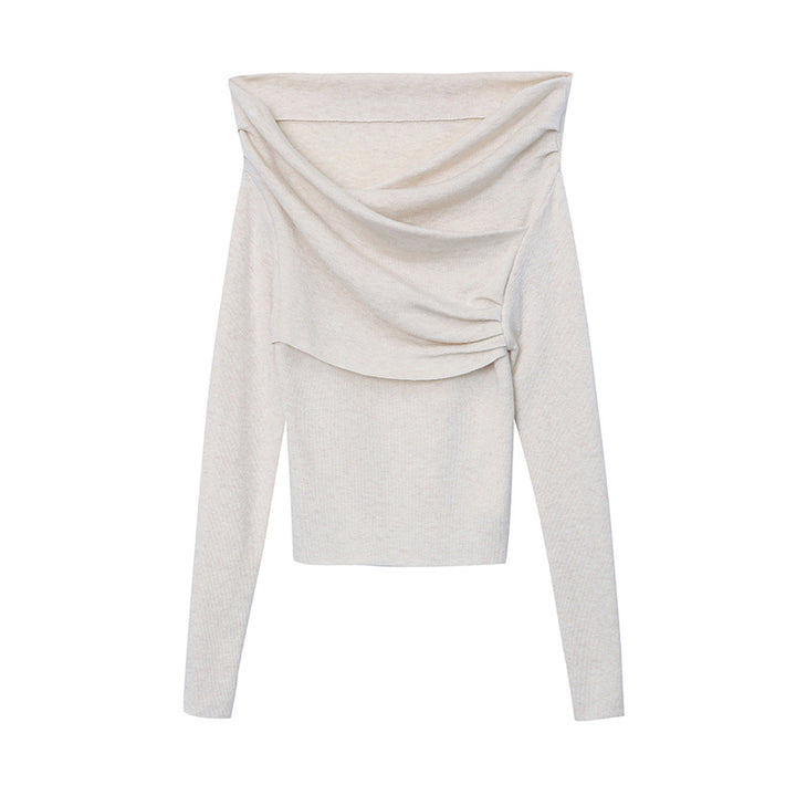 Damen Elegantes Oberteil mit asymmetrischem Kragen und gerafften Details Drune