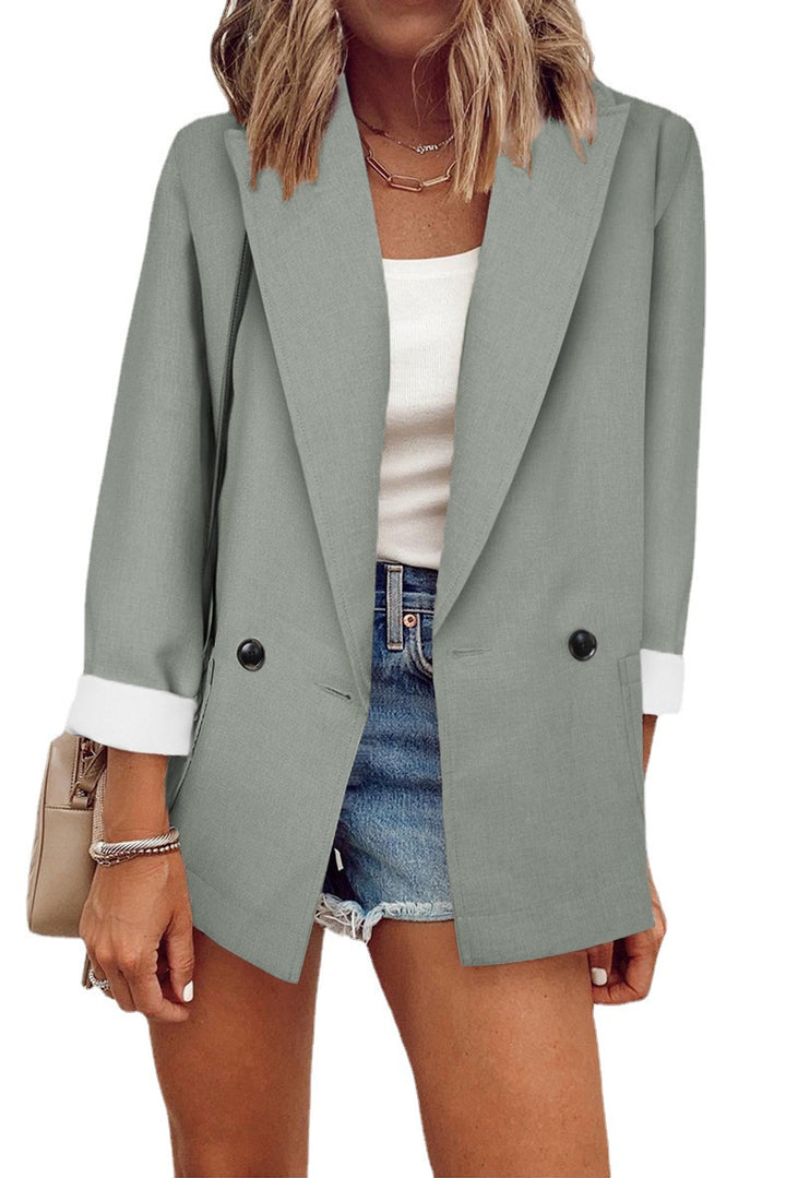 Damen Oversize Longline-Blazer mit 3/4-Ärmeln, Kontrastumschlag und aufgesetzten Taschen Drune