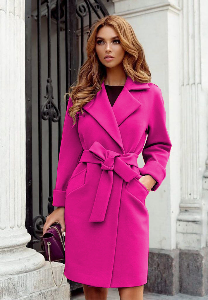 Damen Eleganter Trenchcoat mit Gürtel und praktischen Taschen Drune