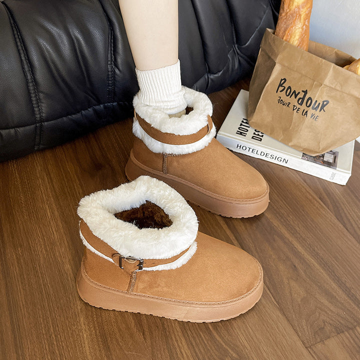 Damen Gefütterte Kurz-Stiefeletten mit Teddyfell-Futter, verstellbarem Schnallenriemen und profilierter Gummisohle Drune