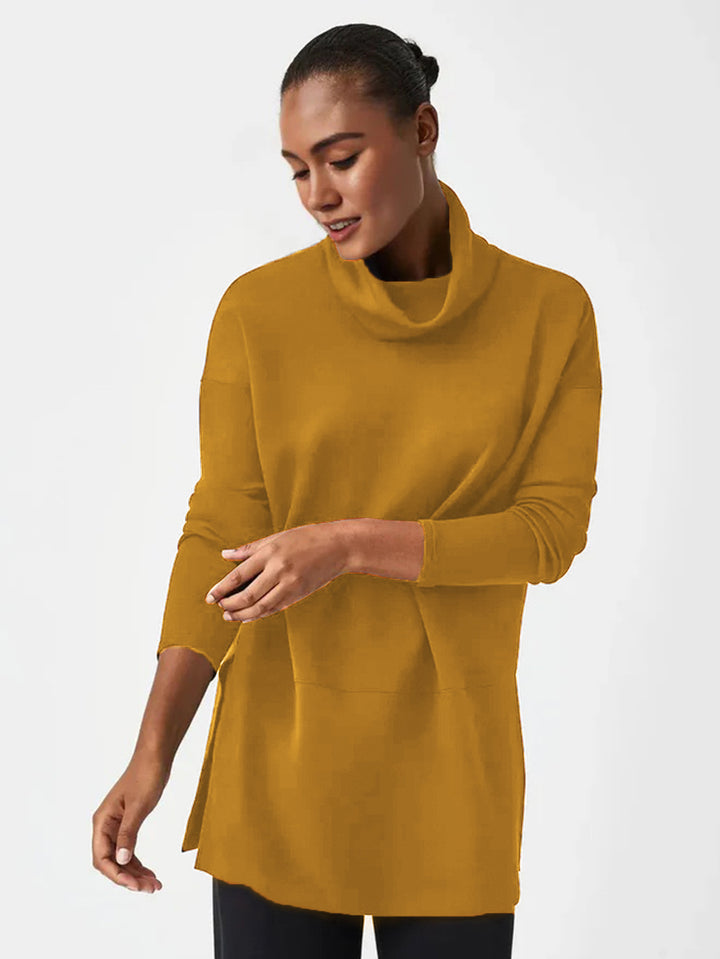 Damen Cozy Funnel Neck Tunika Pullover mit Übergrößen-Schnitt und seitlichen Schlitzen Drune