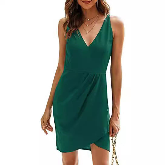 Damen Kurzes Wickelkleid mit V-Ausschnitt und asymmetrischem Saum Drune