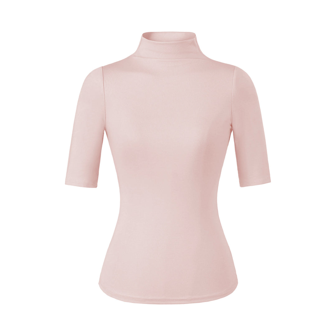 Damen Figurbetontes Stehkragen-Shirt mit halblangen Ärmeln Drune