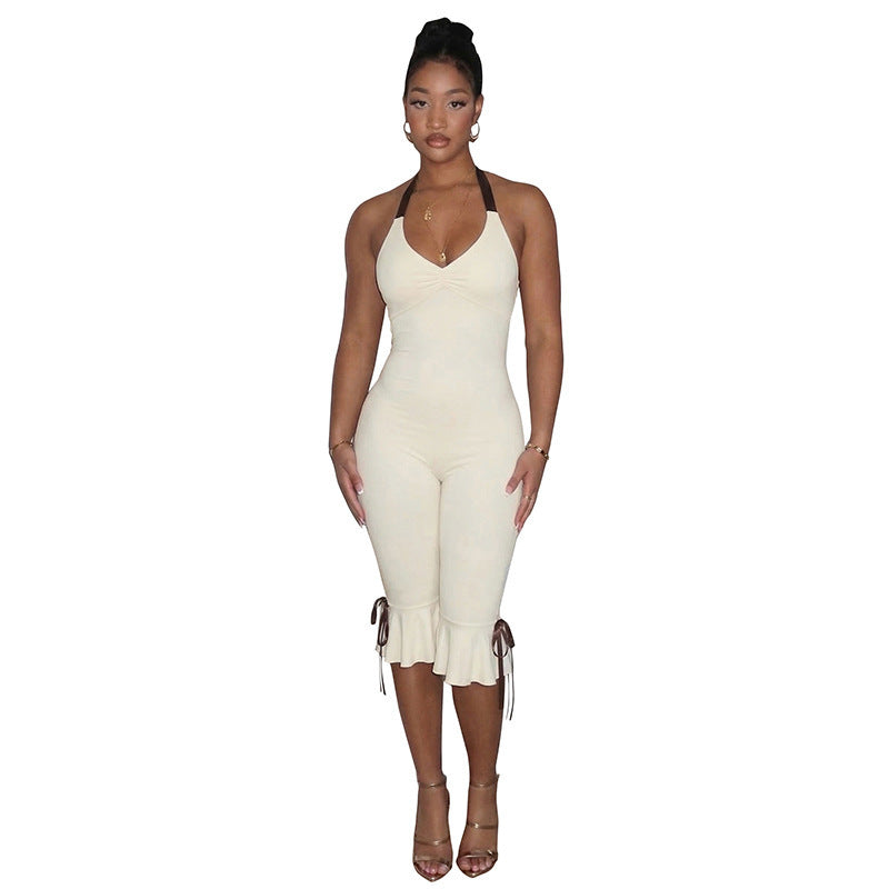 Damen Eleganter Overall mit Rüschendetails und verstellbaren Trägern Drune