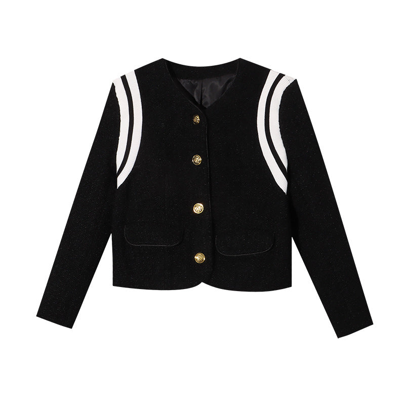 Damen Bouclé-Jacke mit goldenen Knöpfen und Streifen Drune
