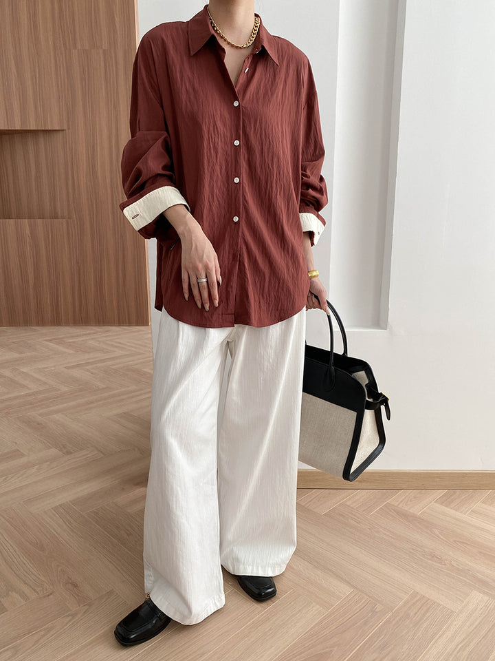 Damen lässige Oversized-Hemdbluse mit feinen Details und Kontrastärmeln Drune