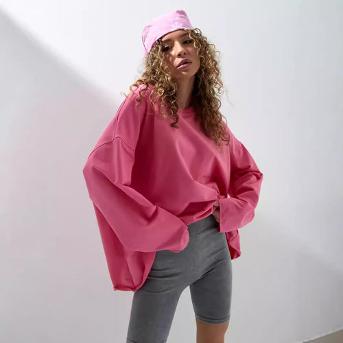 Damen übergroßes Sweatshirt mit langen Ärmeln und Rundhalsausschnitt Drune