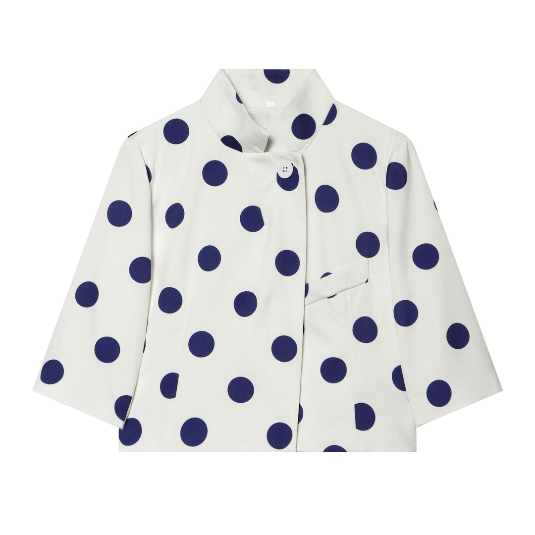 Damen Gepunktete Cropped-Boxy-Jacke mit Stehkragen und Dreiviertelärmeln Drune