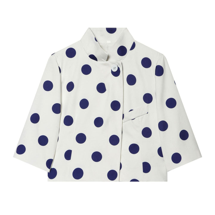 Damen Gepunktete Cropped-Boxy-Jacke mit Stehkragen und Dreiviertelärmeln Drune