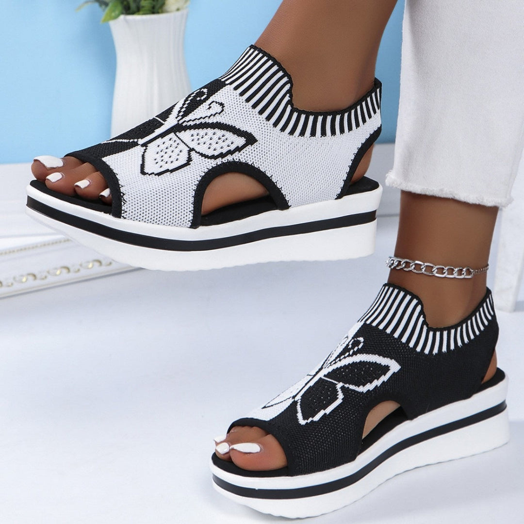 Damen Sportliche Plateau-Sandalen mit modischem Schmetterlingsdesign Drune