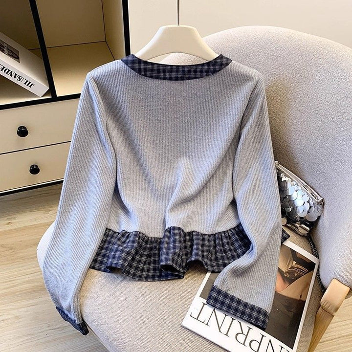 Damen modisches Langarmshirt mit Kragen und Rüschendetails Drune