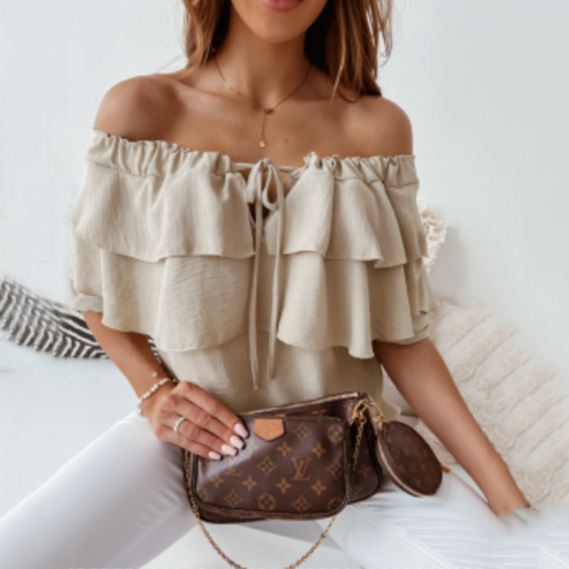 Damen Off-Shoulder Bluse mit Rüschendesign Drune
