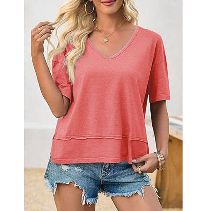 Damen lässiges V-Ausschnitt Oversized T-Shirt Drune