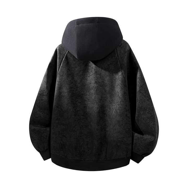 Herren Oversize-Kunstvelours-Kapuzen-Bomberjacke mit Ärmeltasche und Thermofutter Drune