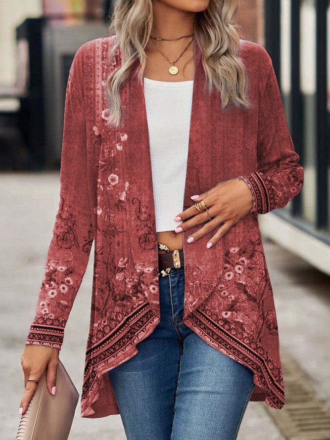 Damen Offene Longjacke mit floralem Design Drune