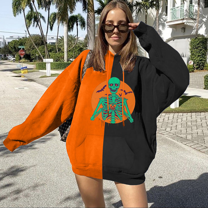 Damen nan Oversize Kapuzenpullover mit Halloween Kürbisdruck und Kängurutasche Drune