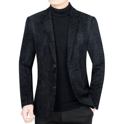 Herren Slim-Fit Samtstruktur-Sakko mit Glencheck-Optik Drune