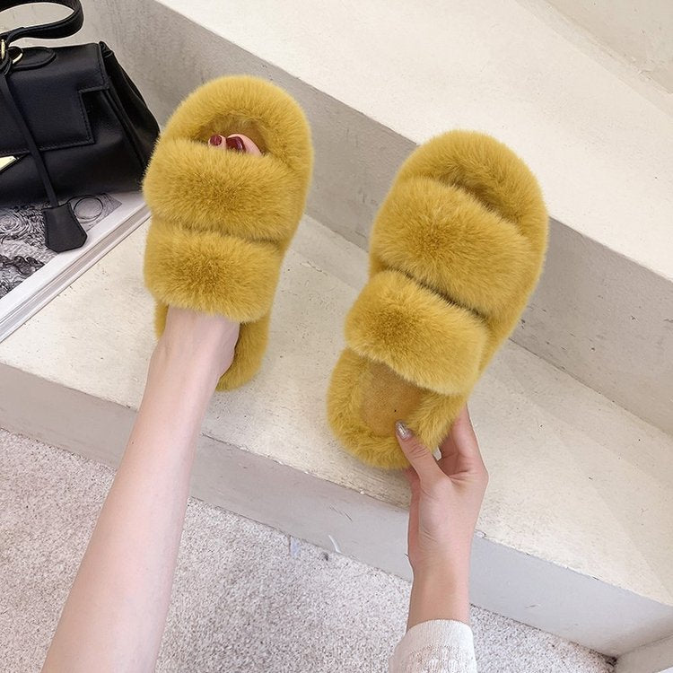 Damen Flauschige Hausschuhe mit doppeltem Riemen und weichem Innenfutter Drune