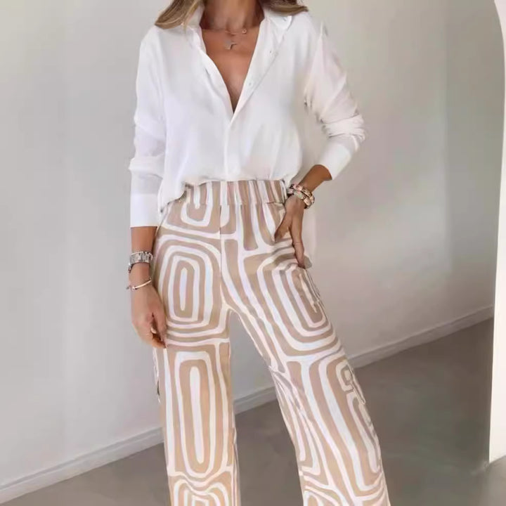 Frauen weite Palazzo-Hose mit grafischem Retro-Print Drune