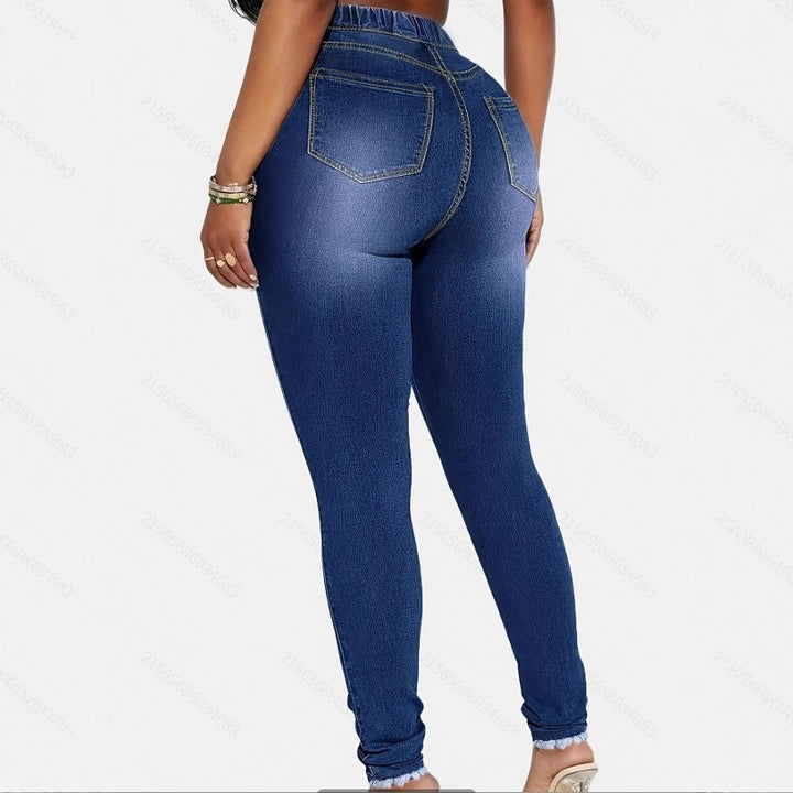 Damen High-Waist Sculpting-Jeggings im Denim‑Look mit elastischem Tunnelzugbund Drune