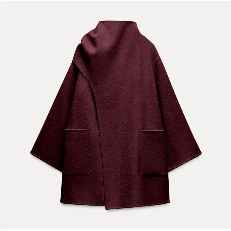 Damen Modische Wolljacke mit asymmetrischem Schnitt und praktischen Taschen Drune